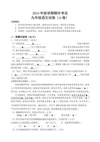 江苏省盐城市射阳县实验初级中学2024～2025学年九年级(上)期中语文试卷A卷(含答案)