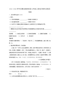 2021-2022学年安徽合肥肥西县七年级上册语文期末试卷及答案