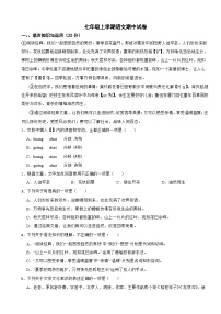 四川省巴中市2025年七年级上学期语文期中试卷附答案