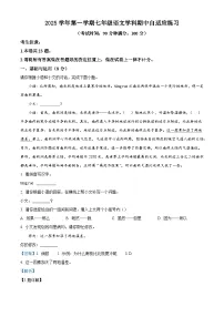 上海市普陀区2025-2026学年七年级上学期期中语文试题（含答案及解析）