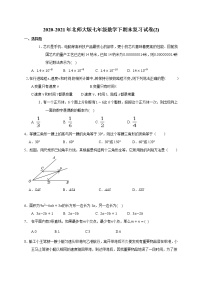 2020-2021年北师大版七年级数学下期末复习试卷（无答案）(2)