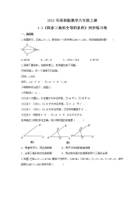 苏科版八年级上册1.3 探索三角形全等的条件优秀课后测评