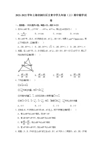 上海市闵行区文来中学2021-2022学年九年级上学期期中数学【试卷+答案】