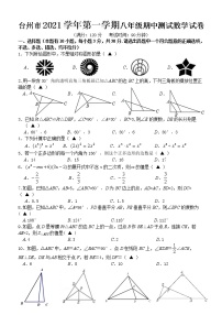 浙江省台州市2021-2022学年八年级上学期期中测试数学试题（word版 含答案）