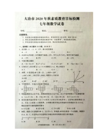 湖北省黄石市大治市2020年秋素质教育目标检测七年级数学试题（图片版，无答案）