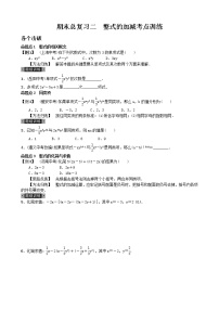 2020--2021人教版数学七年级上册期末总复习二  整式的加减考点训练（含答案）