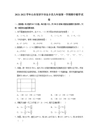 山东省济宁市金乡县2021-2022学年九年级上学期期中考试数学试题(word版含答案)