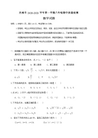 广东省清远市连州市2020-2021学年第一学期八年级数学期中考试试题（word版，无答案）