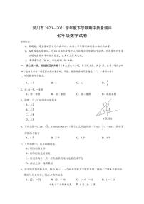 湖北省孝感市汉川市2020—2021学年下学期期中质量测评七年级数学试卷（PDF版，无答案）