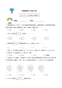 初中数学浙教版七年级下册2.5 三元一次方程组及其解法（选学）课时练习