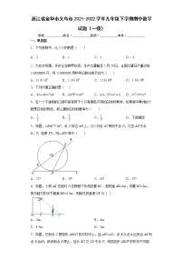 浙江省金华市义乌市2021-2022学年九年级下学期期中数学试题（一模）(word版含答案)