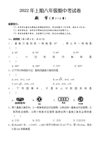 湖南省怀化市通道县2021-2022学年八年级下学期期中考试数学试题（含答案）