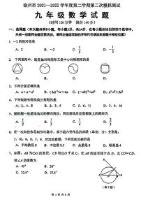 江苏省徐州市树人初级中学2022年九年级中考二模数学试卷(含答案)