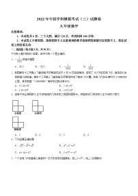2022年河南省平顶山市九年级中考第三次数学模拟试题 (word版含答案)