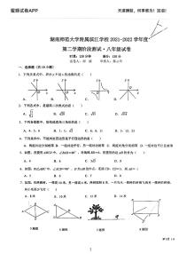 2022湖南师大滨江八年级第二次月考数学试卷