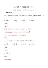 九年级第一学期期末模拟卷（A卷）不含圆- 2022-2023学年九年级数学上册 精讲精练（沪教版）