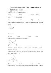 初中数学8上2017-2018学年山东省菏泽市单县八年级上期末模拟数学试卷含答案解析练习含答案