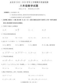 福建省2022-2023年永安市八上数学期中考试卷