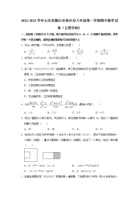 山东省烟台市莱州市2022-2023学年八年级上学期期中考试数学试题(含答案)