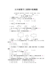 湘教版九年级数学上册期中检测题（word版，含答案）