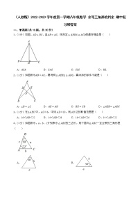 （人教版）2022-2023学年度第一学期八年级数学 全等三角形的判定 期中复习附答案