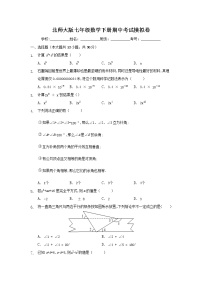 北师大版七年级数学下册期中考试模拟卷01