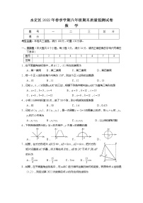 湖南省张家界市永定区2021-2022学年八年级下学期期末质量监测数学试卷(含答案)