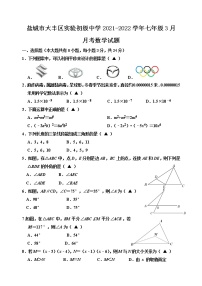 盐城市大丰区实验初级中学2021-2022学年七年级3月月考数学试题（含答案）