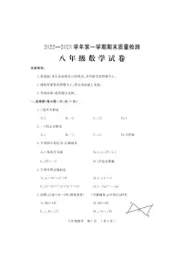 河南省洛阳市宜阳县2022-2023学年上学期八年级数学期末考试试题