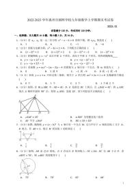 广东省惠州市朝晖学校2022-2023学年九年级数学上学期期末考试卷