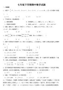 山东省泰安市岱岳区2023年七年级下学期期中数学试题【含答案】