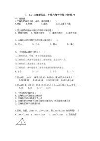 人教版八年级上册第十一章 三角形11.1 与三角形有关的线段11.1.2 三角形的高、中线与角平分线课时练习