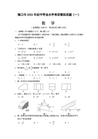 2023年海南省海口市+中考数学模拟试题（一）+