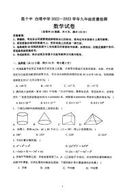 2023年云南省昆明市第十中学、白塔中学2022一2023学年九年级质量检测+数学试卷+（二模）