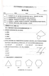2023届北京市朝阳区九年级中考二模数学试卷+答案