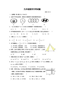 湖北省枣阳市吴店镇第二中学2023-—2024学年上学期第一次月考九年级数学试题