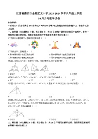 江苏省南京市金陵汇文学校2023-2024学年八年级上学期10月月考数学试题(无答案)