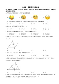 浙江省杭州市2023年八年级上学期期中数学试卷（附答案）