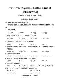 湖北省武汉市江汉区2023-2024学年七年级上学期期中数学试卷