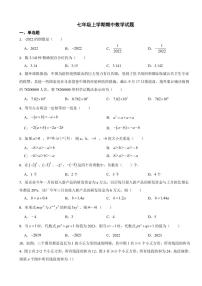 安徽省七年级上学期期中数学试题六套附参考答案