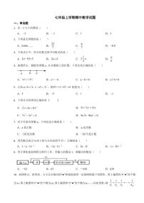 江苏省七年级上学期期中数学试题四套附参考答案