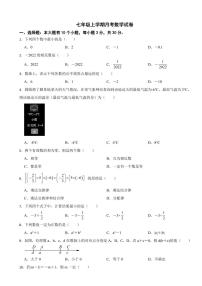 浙江省七年级上学期月考数学试卷八套附参考答案