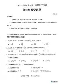 山东省泰安市肥城市2023-2024学年九年级上学期期中考试数学试题(PDF版无答案）