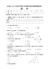 湖南省张家界市永定区2023-2024学年八年级上学期期中考试数学试题