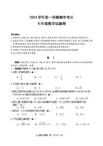 浙江省丽水市龙泉市2023-2024学年上学期期中考试七年级数学试卷（PDF版，含答案）