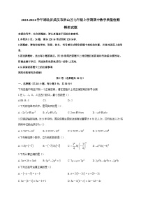 2023-2024学年湖北省武汉市洪山区七年级上学期期中数学质量检测模拟试题（含答案）