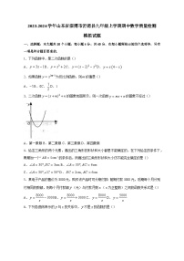 2023-2024学年山东省淄博市沂源县九年级上学期期中数学质量检测模拟试题（含答案）