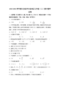 浙江省金华市金东区2023-2024学年七年级上学期期中数学试题（含解析）