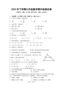 湖南省衡阳市外国语学校2023-2024学年九年级上学期期中数学试卷