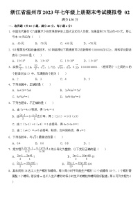 浙江省温州市2023年七年级上册期末考试模拟数学卷 02（原卷+解析卷）